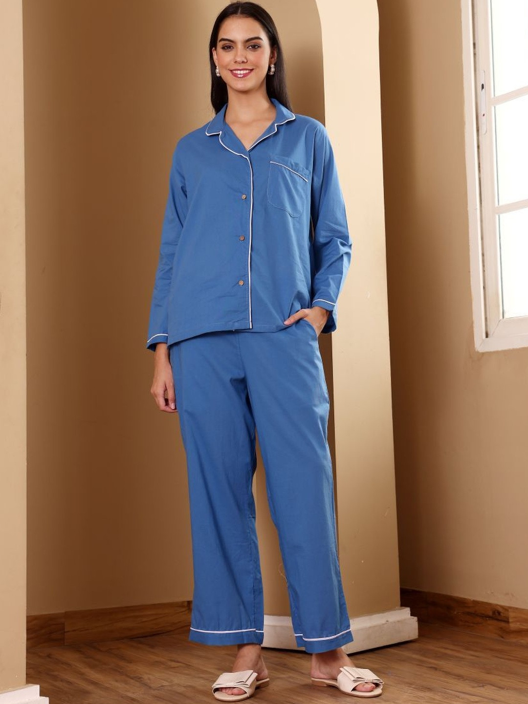 The Quince Life Women Pure Cotton Shirt & Trousers Night Suits