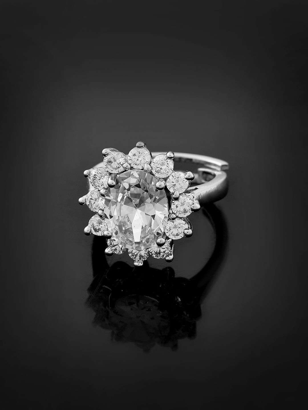 Voylla Rhodium-Plated Sparkling Elegance Glowing American Diamond-Studded Finger Ring