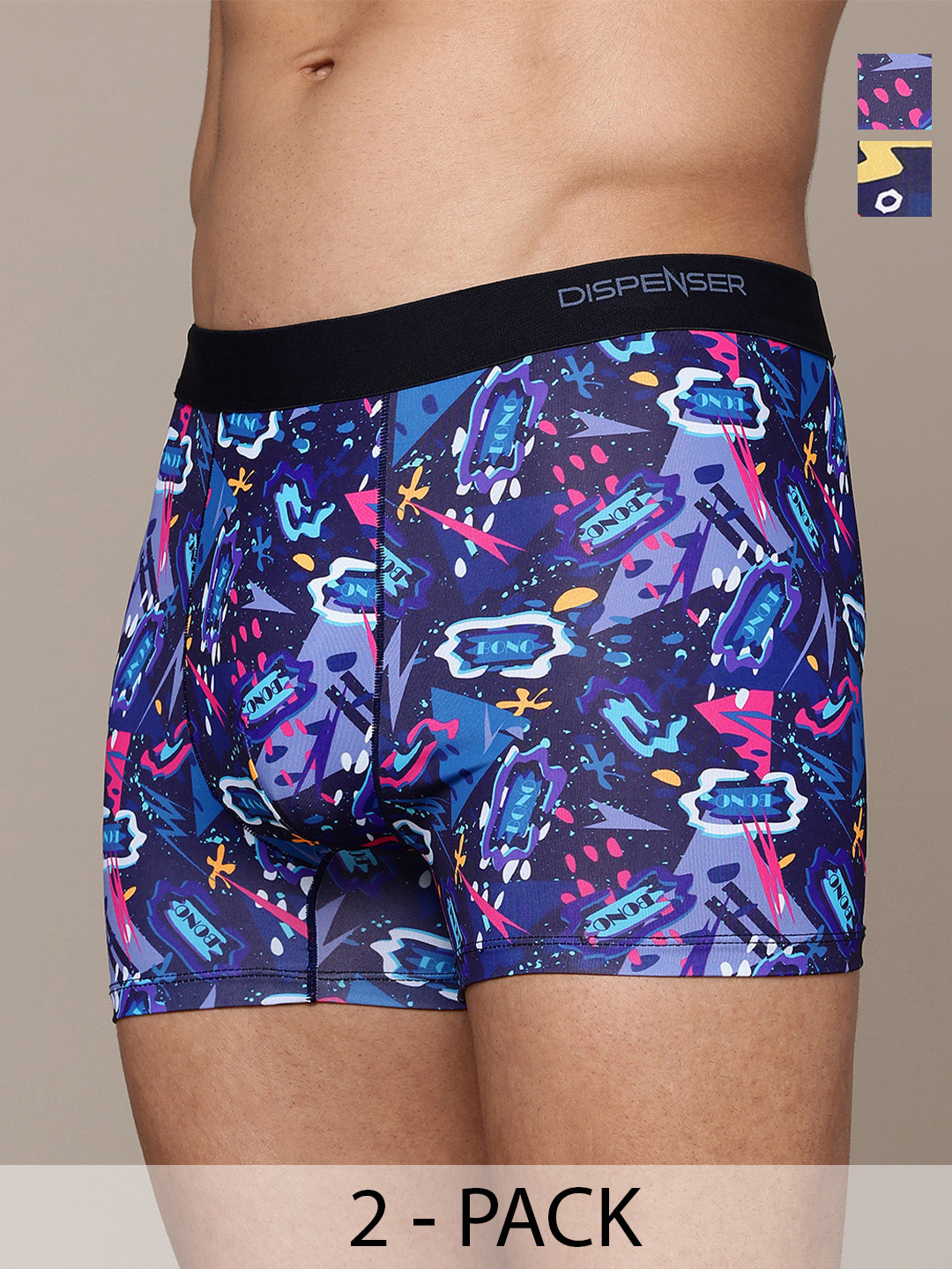 DISPENSER Pack of 2 Printed Mid-Rise Short Trunks V4-C1-C4-DG-Printed-L-Multi