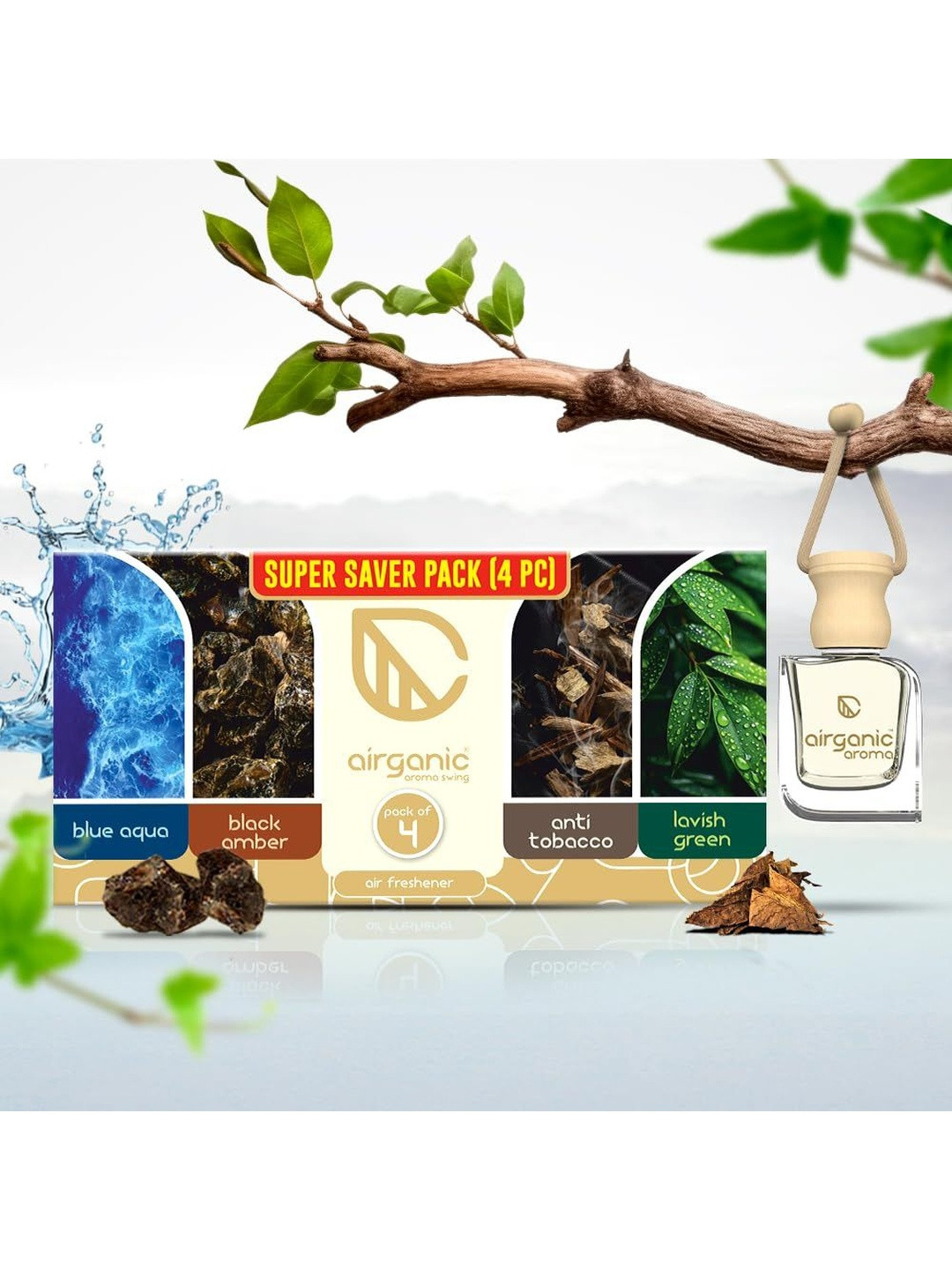 Airganic Aroma Swing Transparent 4 Pieces Car Air Freshener - 40ml