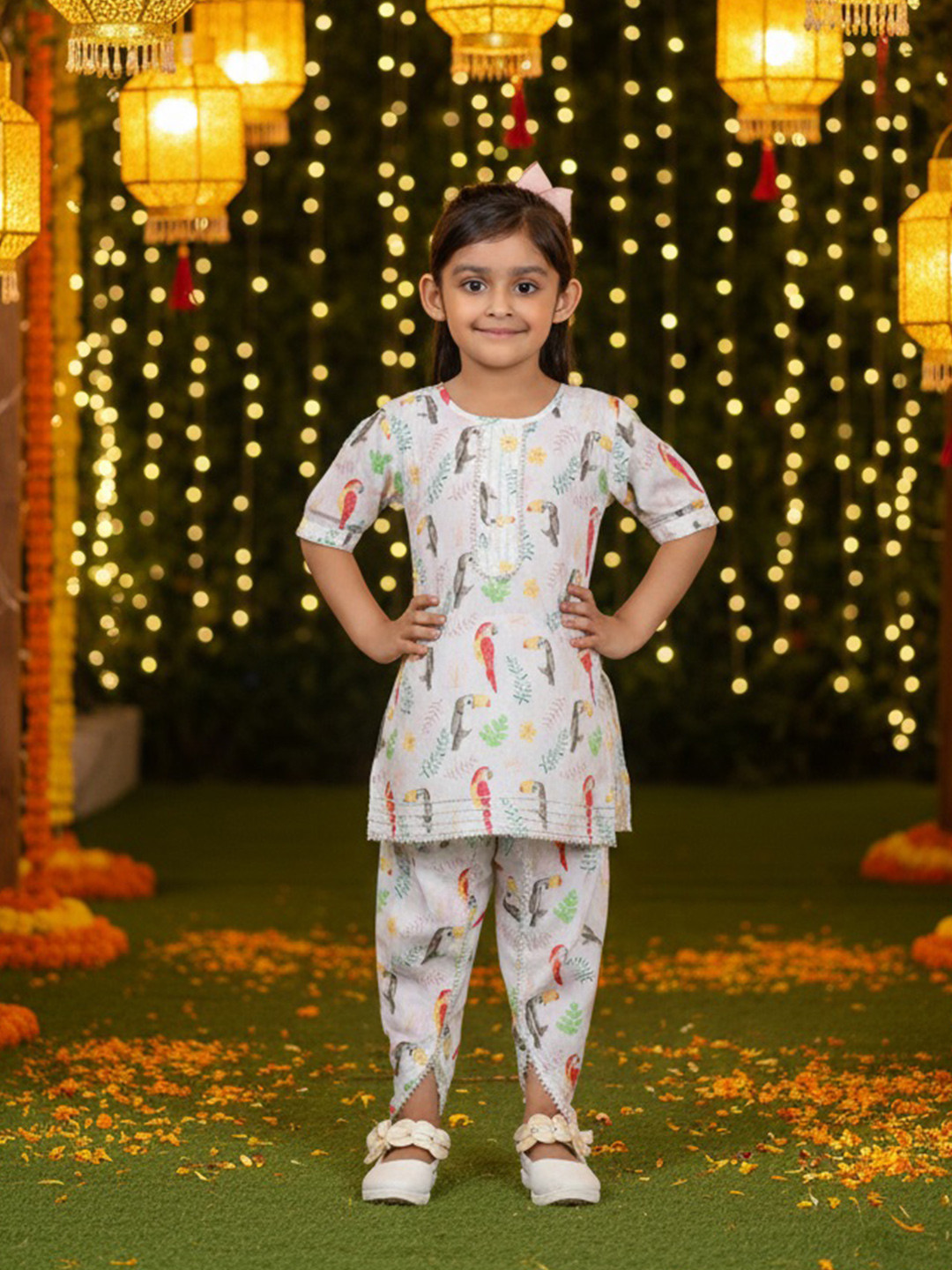 Maaesa Girls Tropical Printed Dhoti Kurta Set