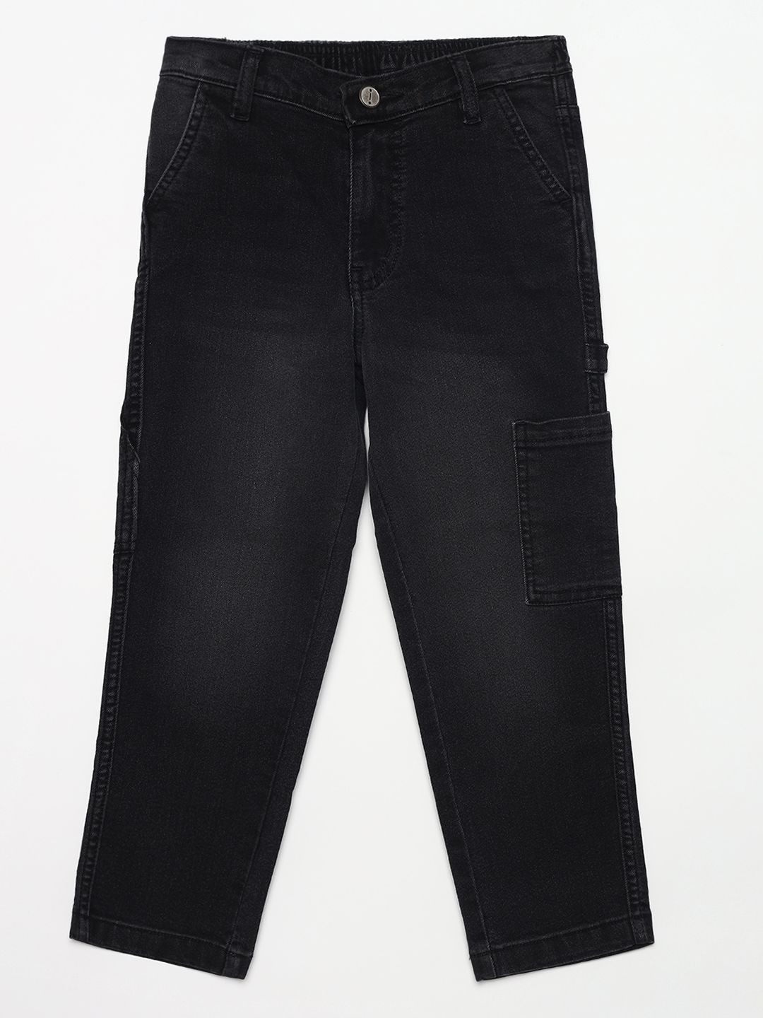 GUTI Girls Flared Low-Rise Light Fade Stretchable Cargo Styles Jeans