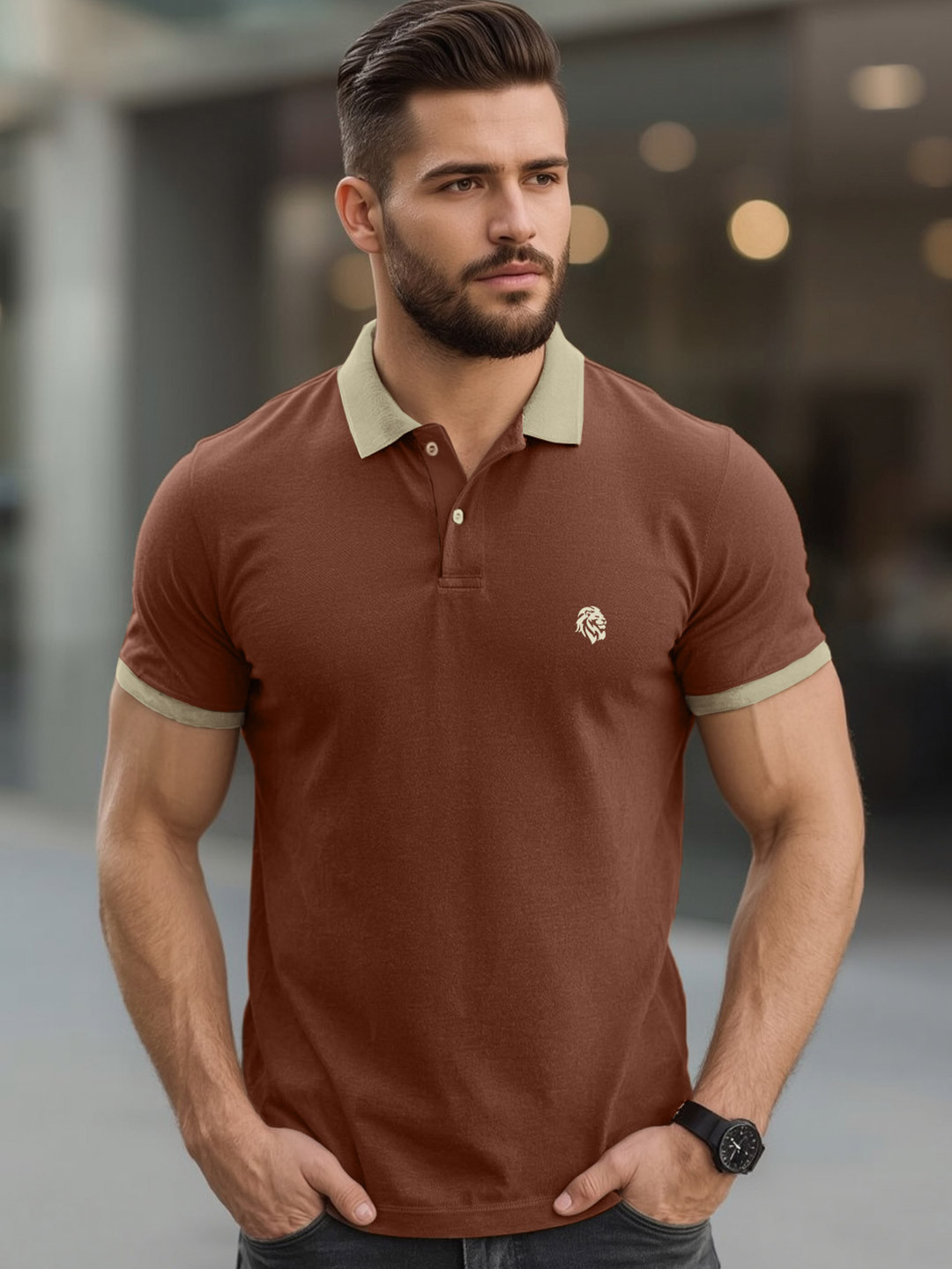Leotude Polo Collar Short Sleeves Comfortable Regular Fit T-Shirt