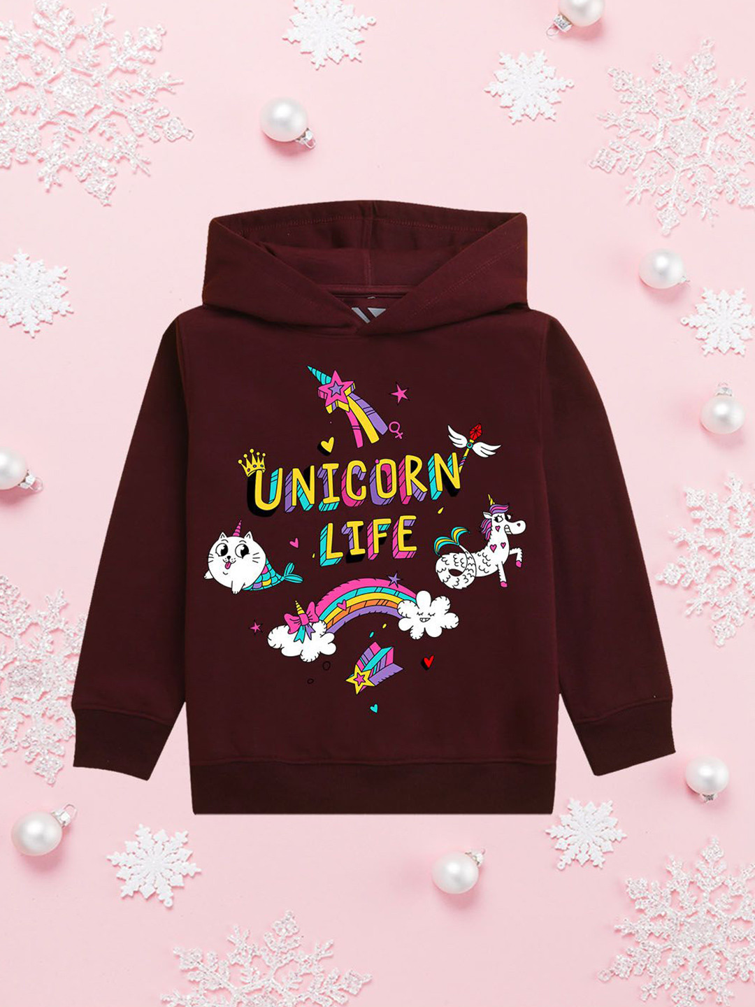 NUSYL Girls Unicorn Life Printed Long Sleeve Hooded Sweatshirt