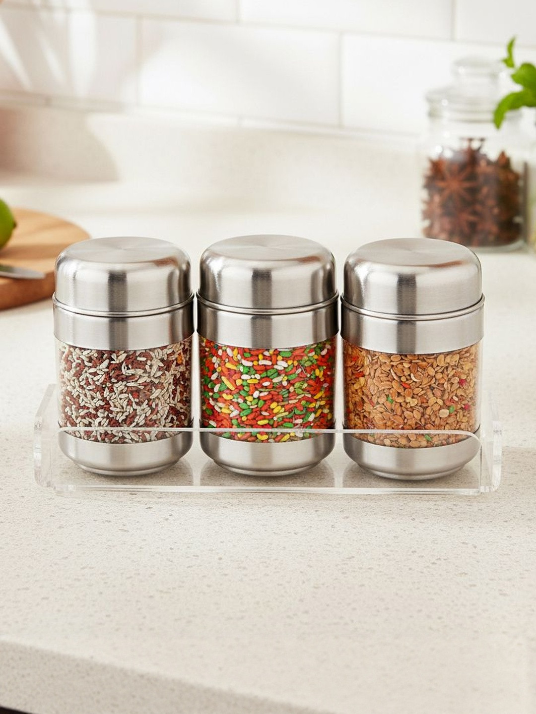 SIZZLE Silver-Toned 3Pieces Stainless Steel Durable Canister Containers