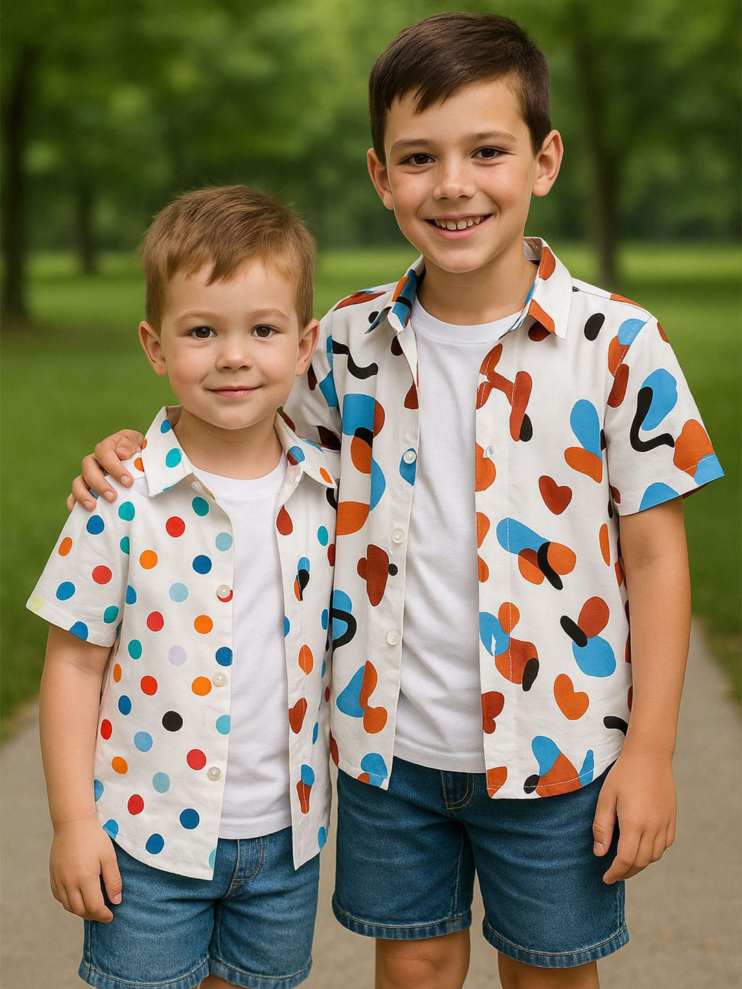 M J Fashion Infant Kids Pack Of 2 Printed Spread Collar Relaxed Pure Cotton Casual Shirts