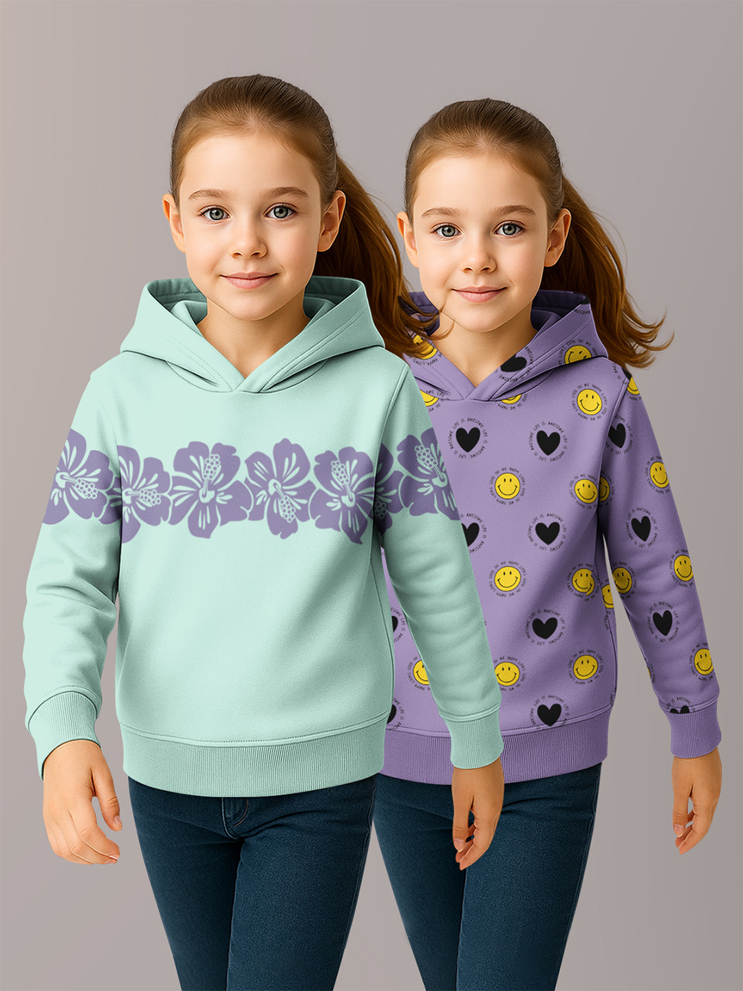 HELLCAT Girls Pack Of 2 Conversational Printed Hooded Sweatshirt