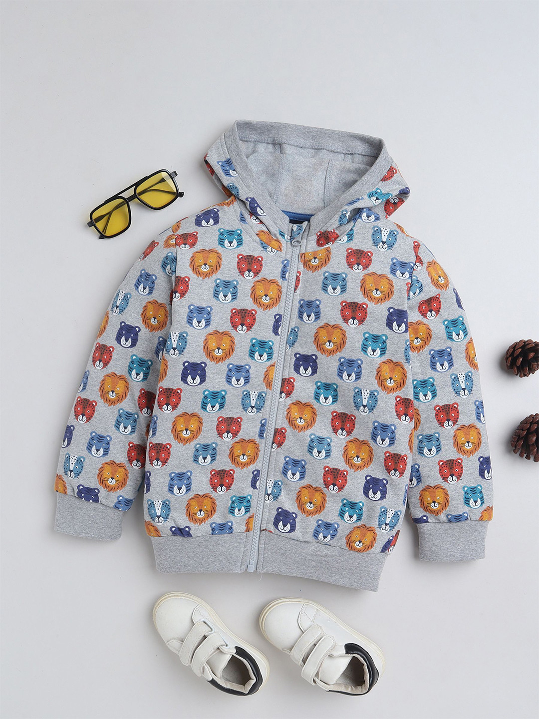 Baby Nation Unisex Lion Face Printed Full Sleeve Cotton Knitted Hooded Sweatshirt