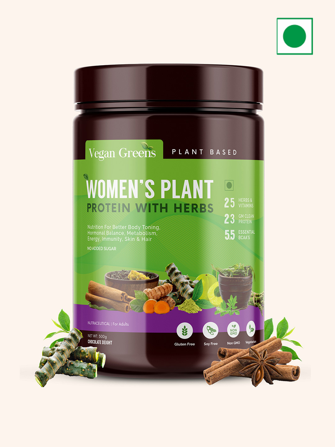 Vegan Greens Women Plant Protein With Herbs Chocolate Delight - 500 g