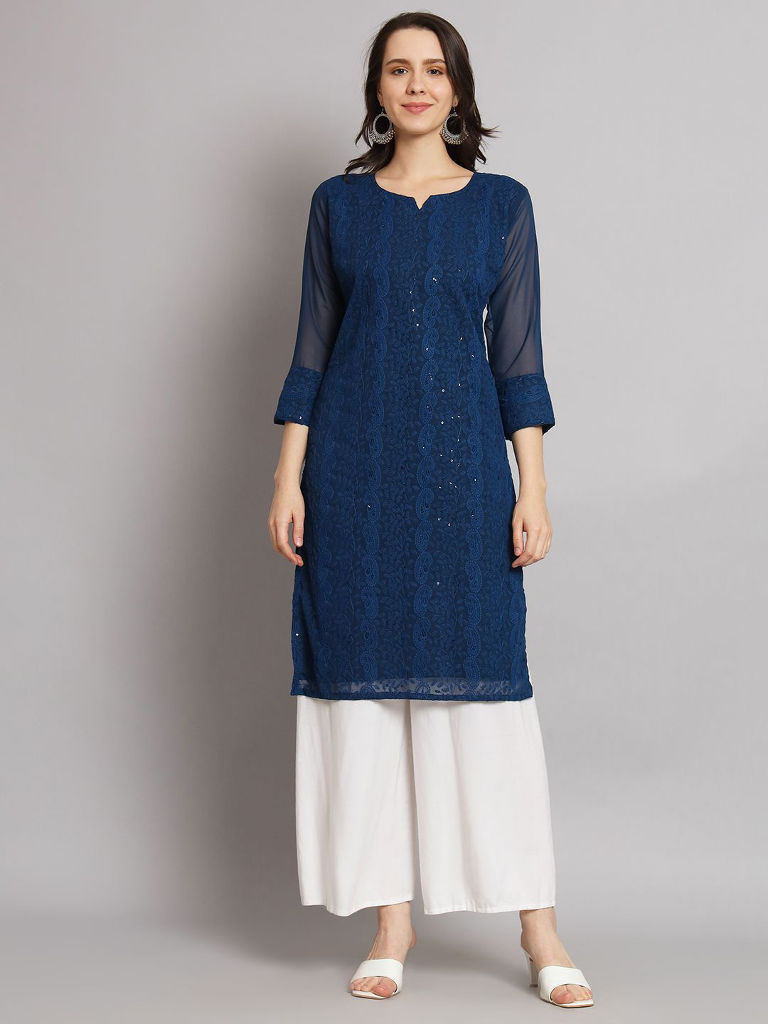 Felopie Women Paisley Embroidered Chikankari Straight Kurta