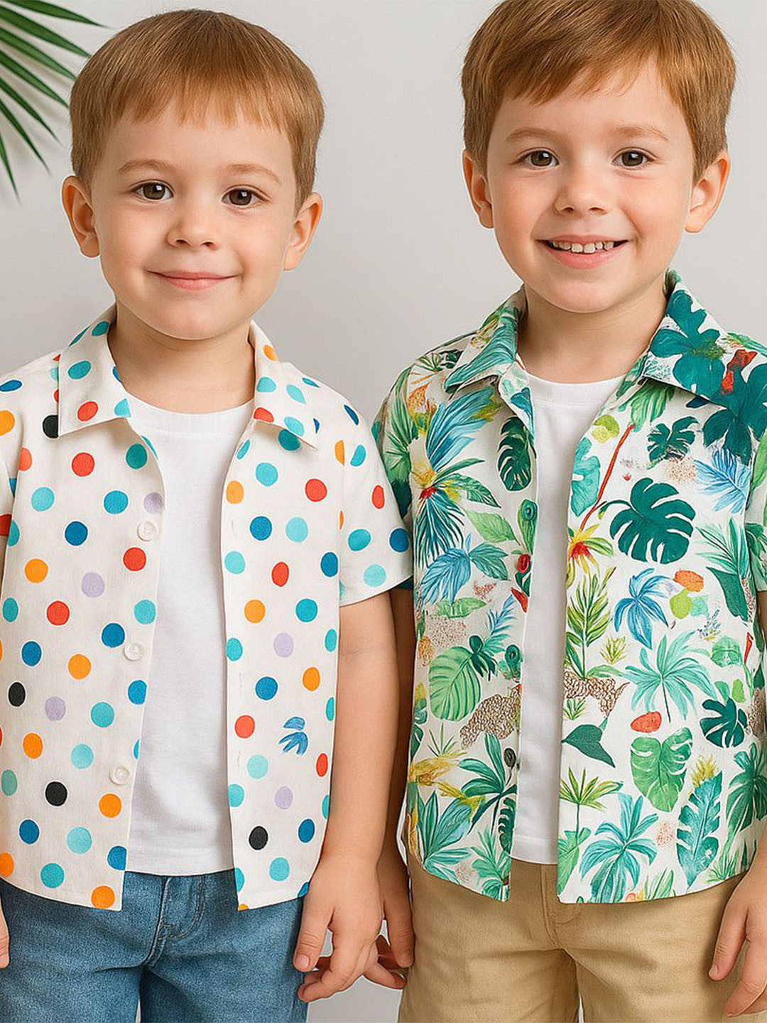 M J Fashion Boys Pack of 2 Relaxed Polka Dot Printed Cotton Casual Shirt