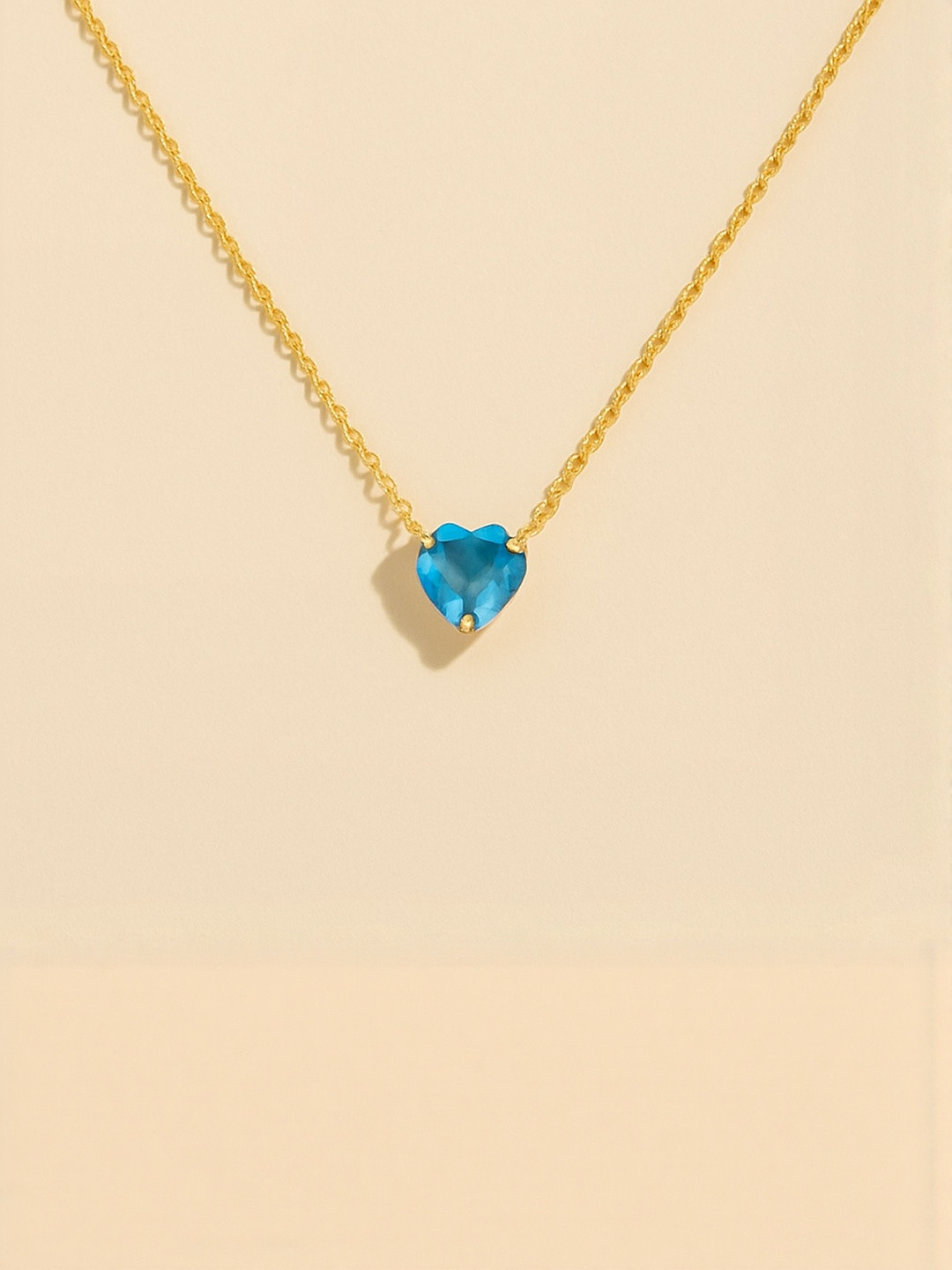 ShopSiiri Stainless Steel 18K Gold-Plated Aquamarine Studded Minimal Necklace