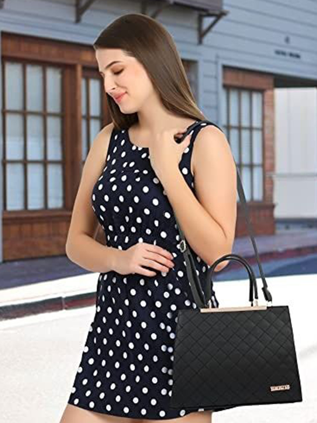 STARWINGS Polka Dot Printed Structured Handheld Bag