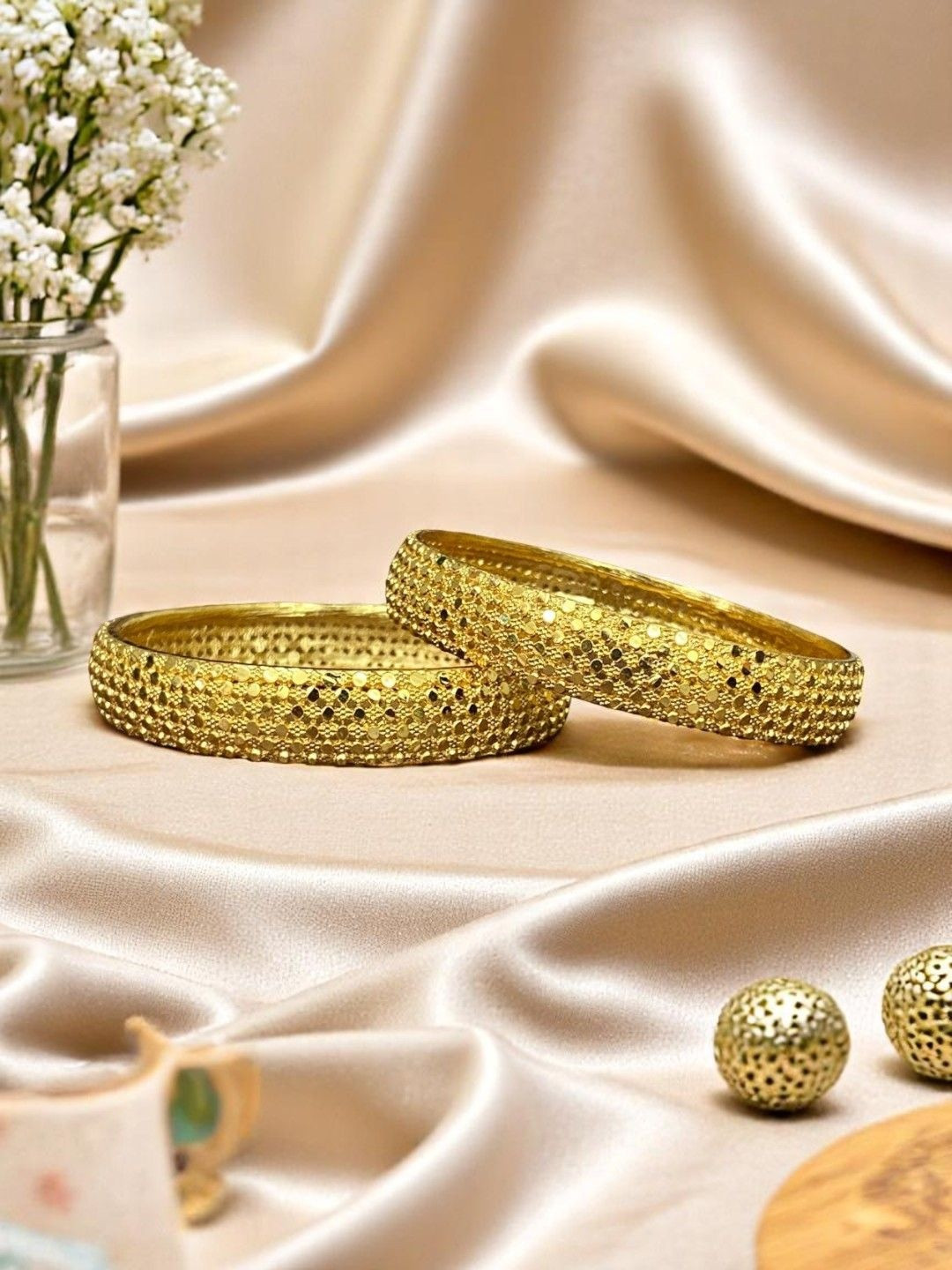 AccessHer Women Set of 2 Gold Rajwadi Textured Kada Bangle