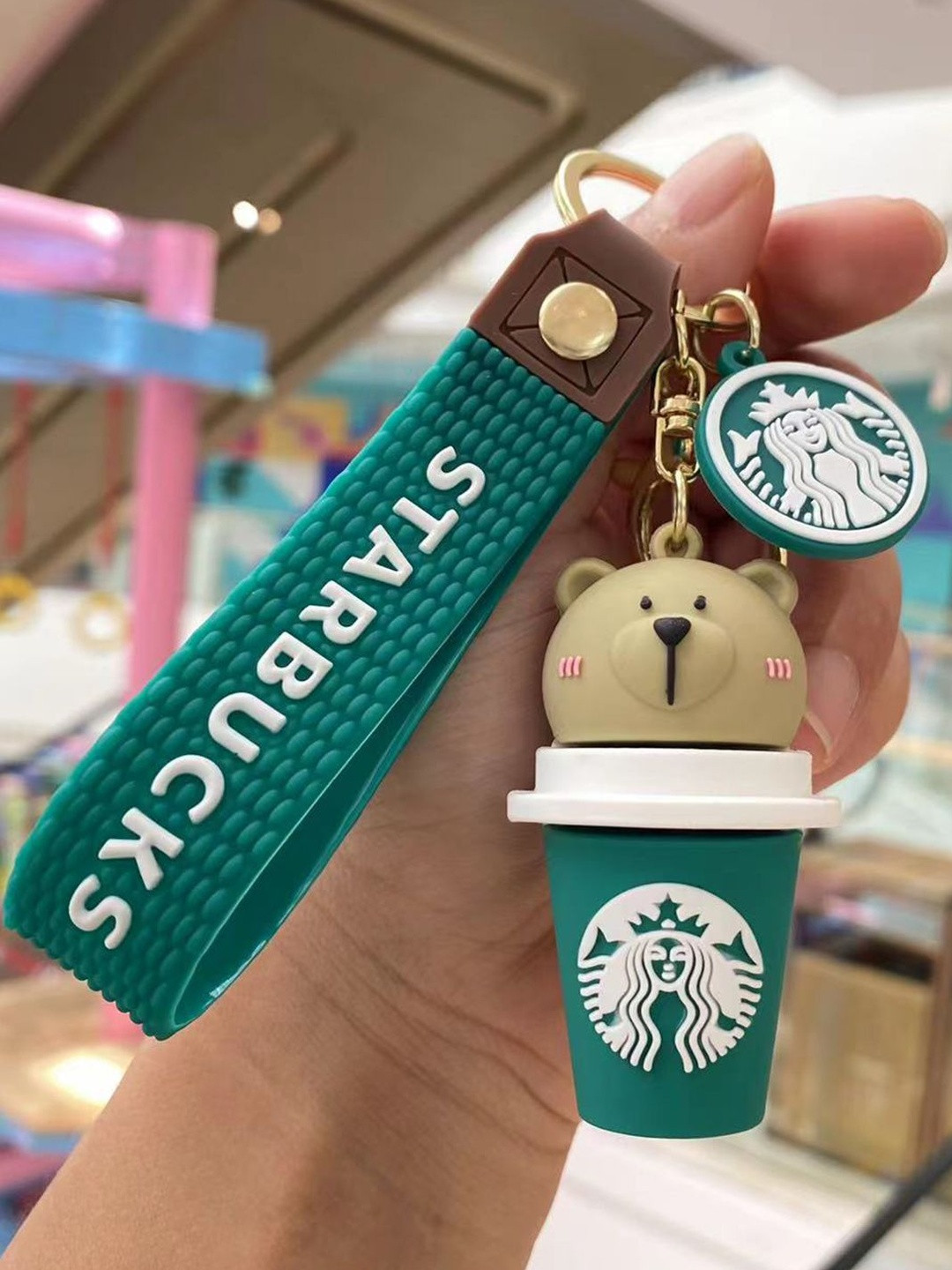 Gopalvilla Unisex Teddy Bear Starbucks Coffee Sipper Textured Silicone Key chain