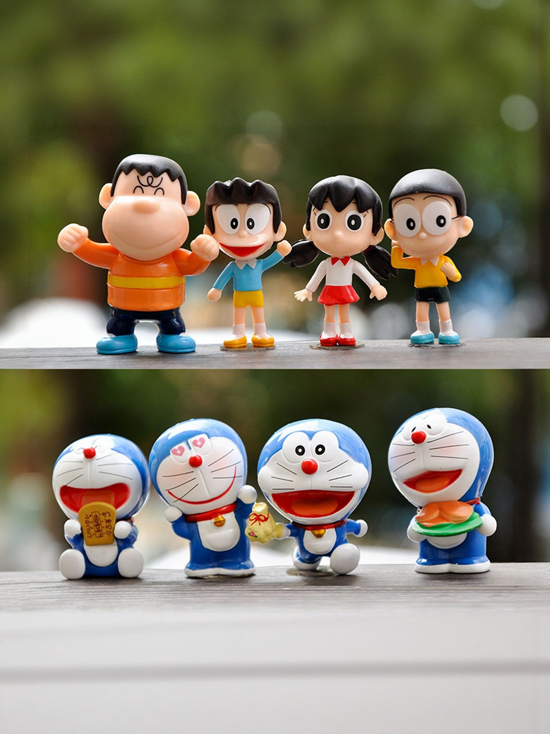 Flenzy Blue & White 8 Pieces Cute Mini Doraemon Team Miniature Figurine Showpieces