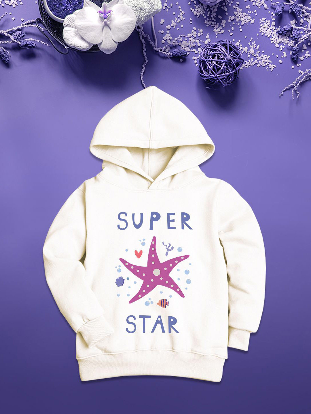 NUSYL Girls Super Star Printed Hooded Pullover Sweatshirt