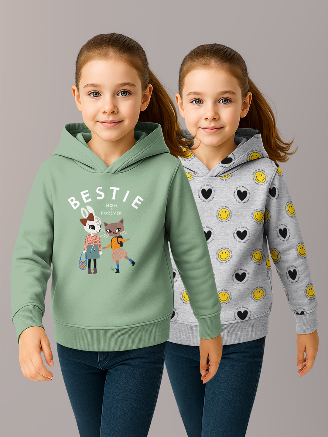 HELLCAT Girls Pack of 2 Conversational Printed Hooded Sweatshirt