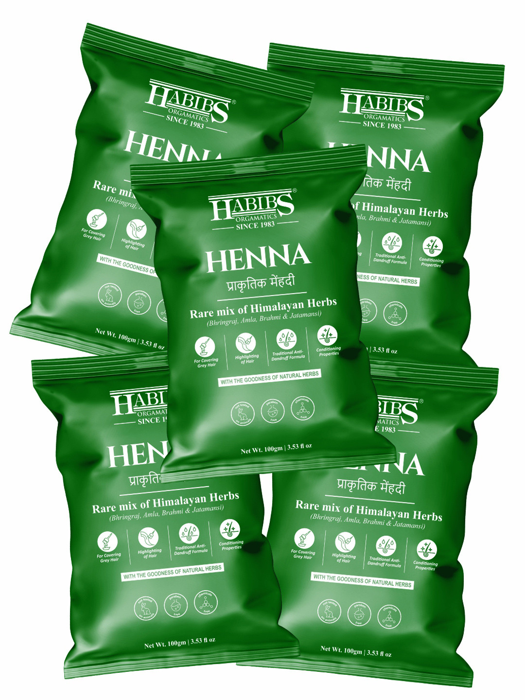 HABIBS Set of 5 Henna Hair Color with Amla & Bhringraj - 100 g each