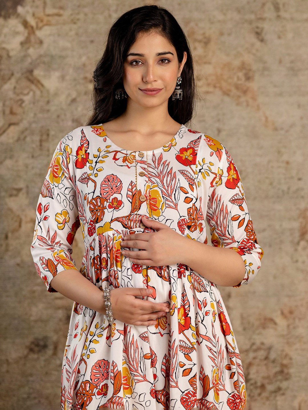 Mialo Printed Maternity Feeding With Both Side Feeding Zip Ethnic Dresses