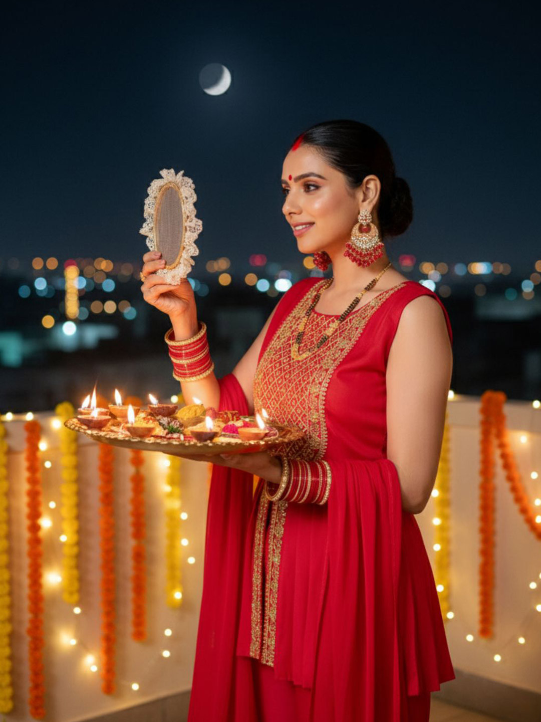 Sangria Embroidered A-line Kurti & Palazzo With Dupatta