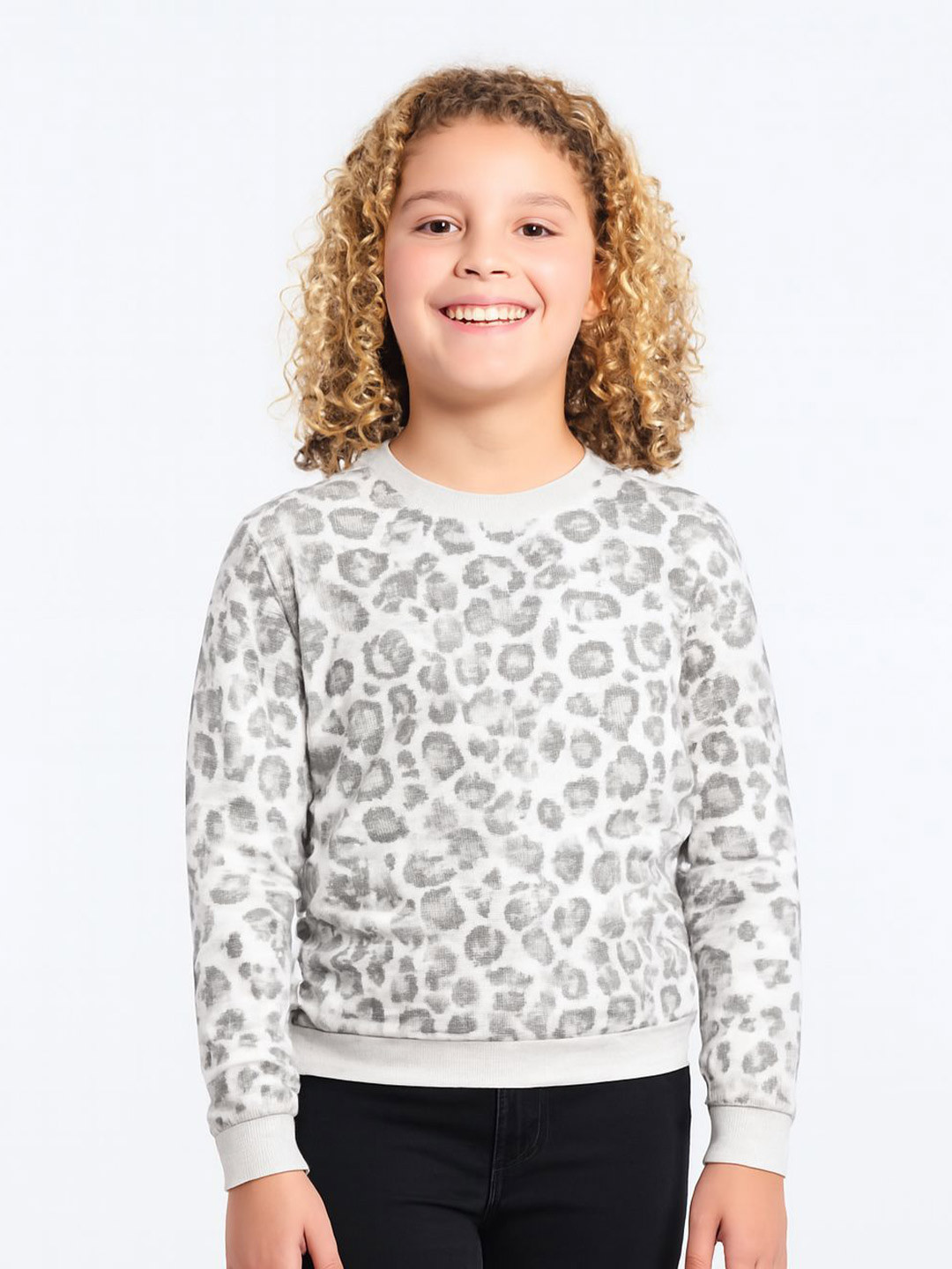 CHILINS Girls Printed Round Neck Long Sleeves Sweatshirt