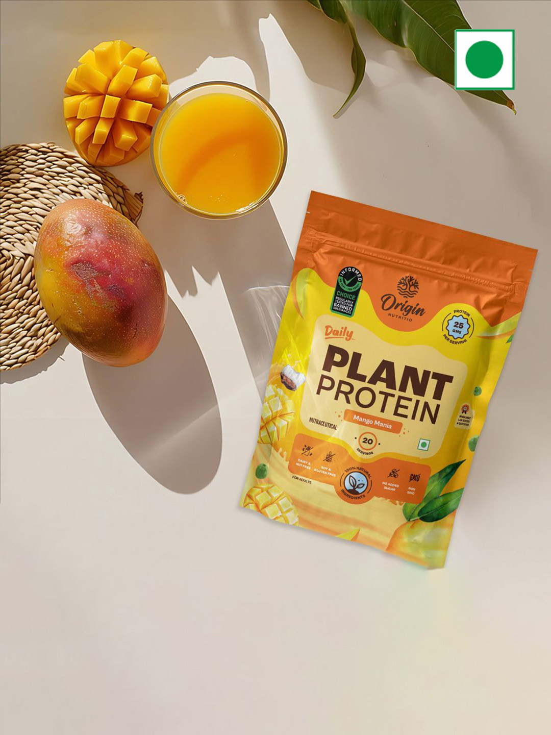 Origin Nutrition Daily Plant Protein- 812 g- Mango Mania