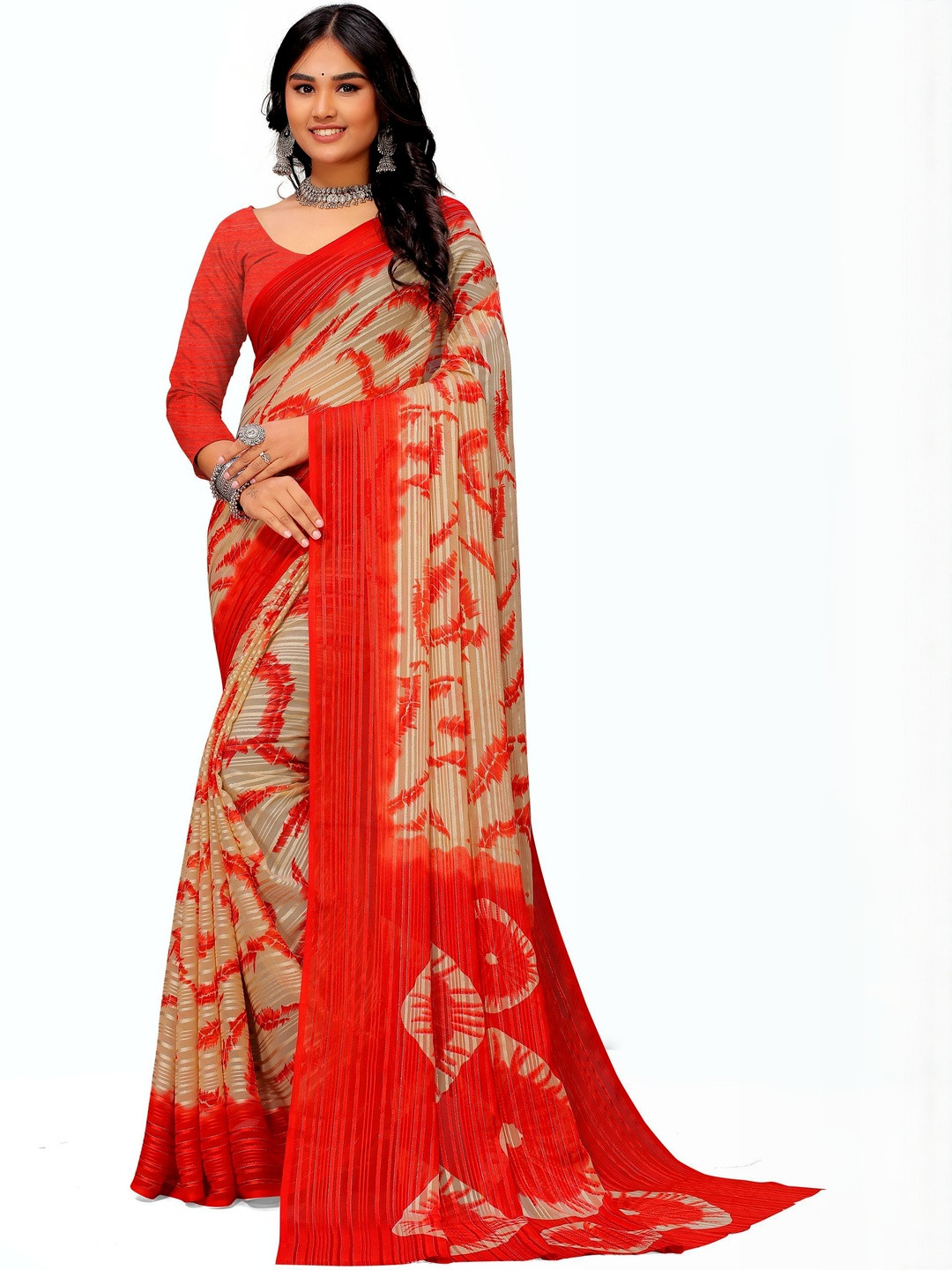 GHAN SALS Abstract Printed Baluchari Saree Weith Blouse Piece