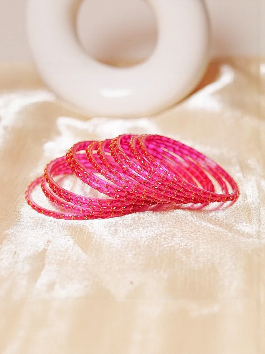 THE GOLDEN CASCADE Women Magenta Glass Bangle
