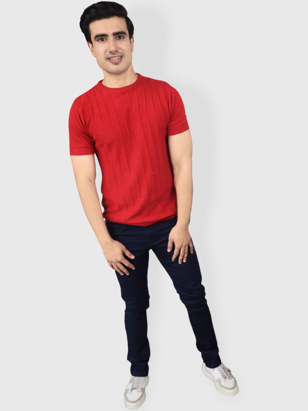 albatross Unisex Self Design Loose Fit Round Neck Cotton T-shirt