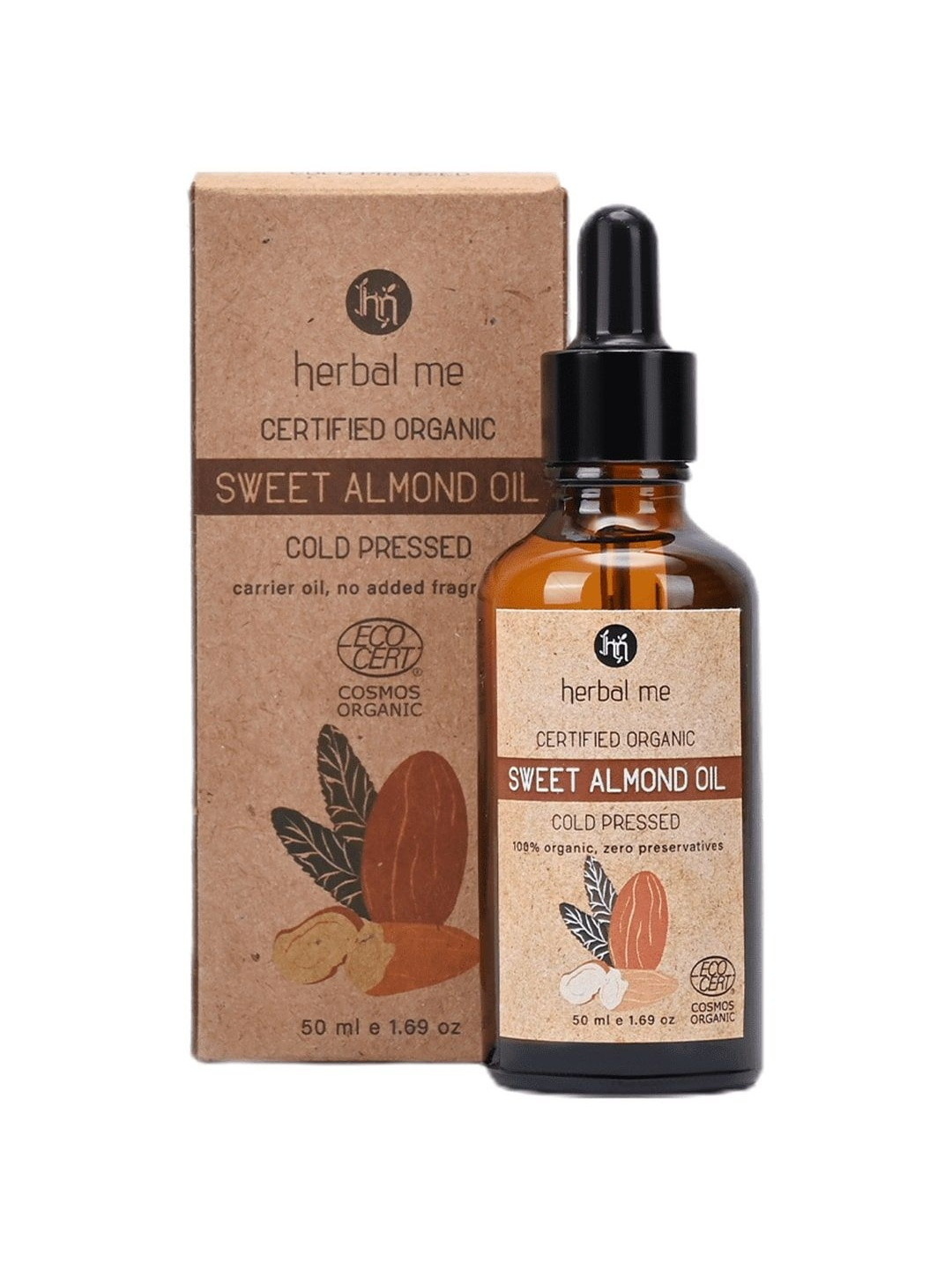 HERBAL ME 100% Organic Cold Pressed Sweet Almond Oil - 50 ml