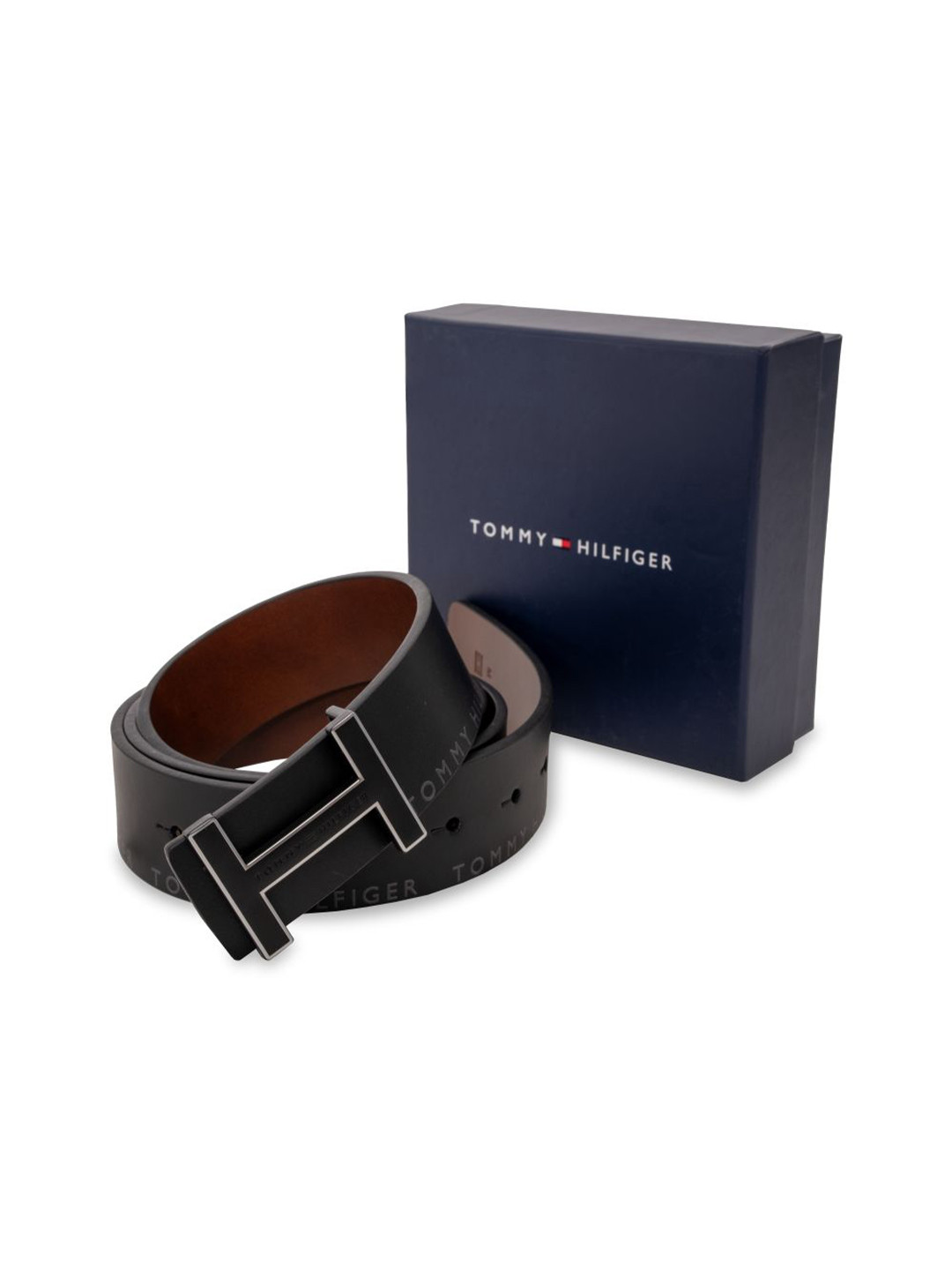 Tommy Hilfiger Men Brand Logo Printed Leather Reversible Belt