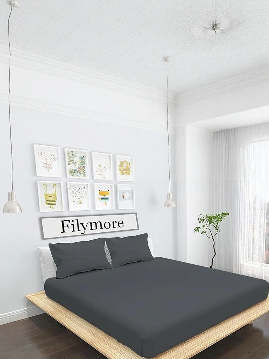 Filymore Grey 244 TC Double Bedsheets Set 2.41 m x 2.28 m