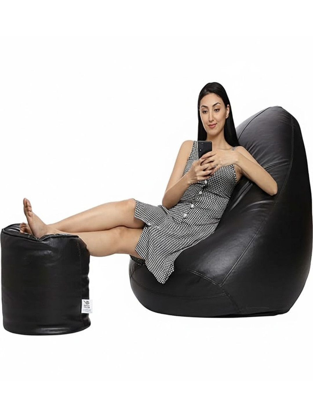 GUNJ Black Bean Bag Cover With Zipper & Velcro
