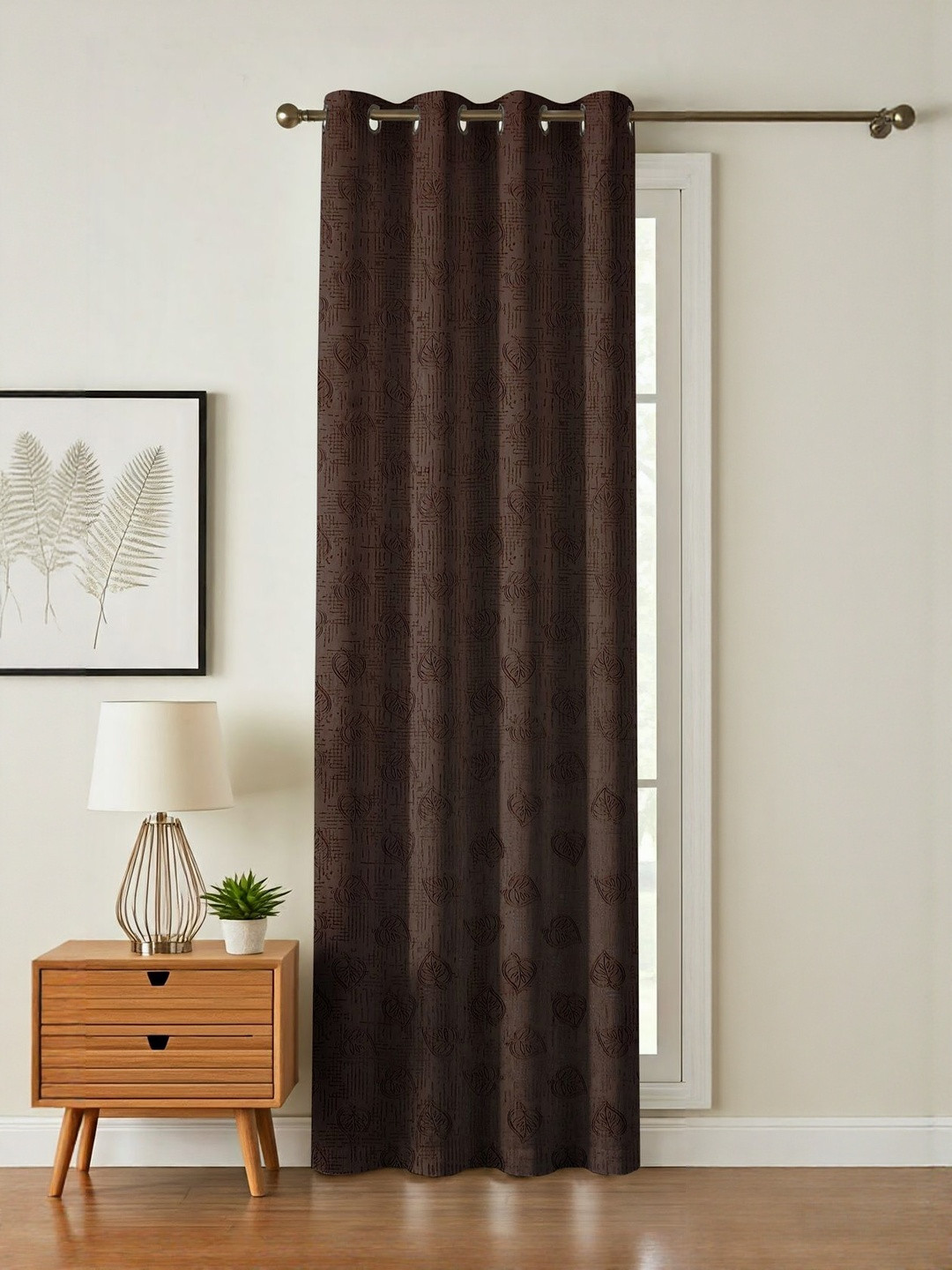GEET CREATIONS Coffee Brown Floral Fade Resistant Room Darkening Door Curtain
