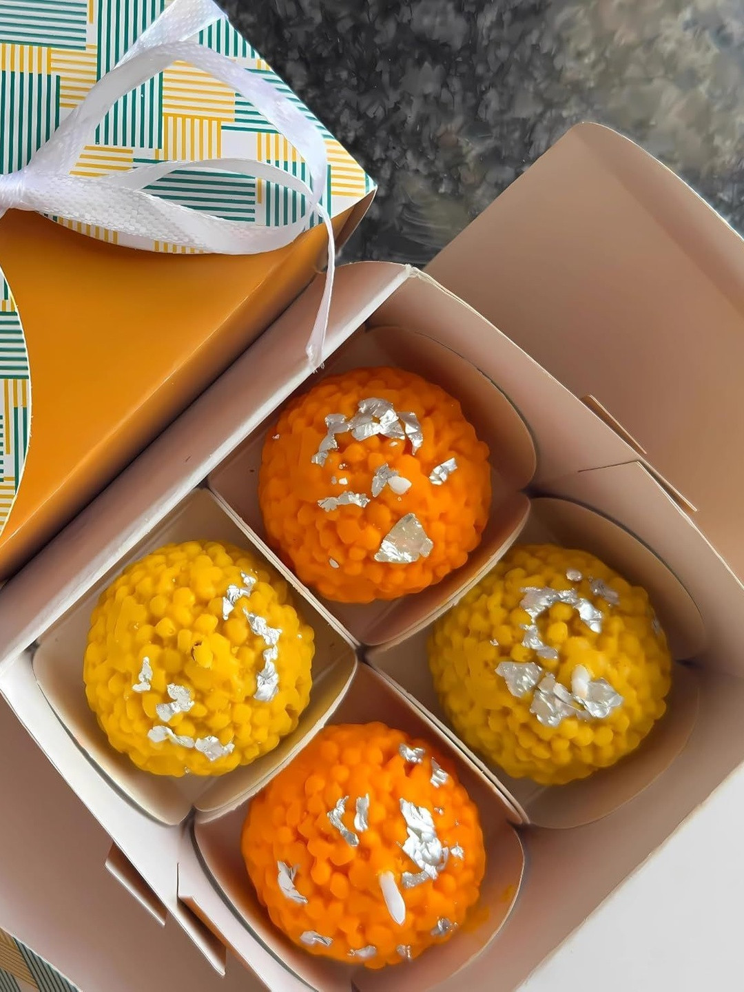 Euphoria Gifts Yellow & Orange 4 Pieces Laddu Shaped Scented Candles