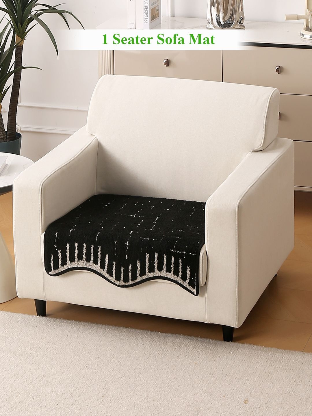 HOKIPO Black Premium Supple Soft Wavy with Curve Design 1 Seater Sofa Cover Seat Mat