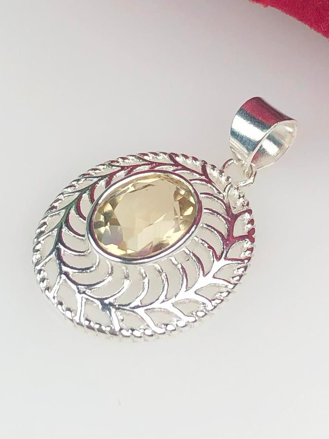 Zhupuk Silver-Plated Citrine Studded Oval Pendants