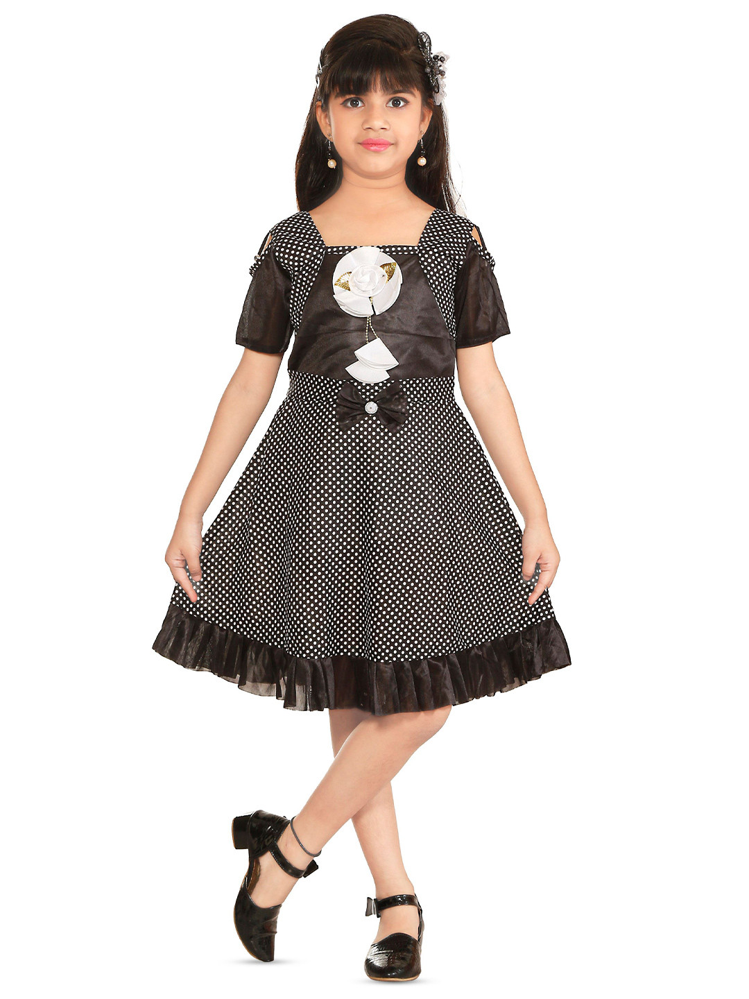 Nickys Disegno Girls Polka Dots Printed Fit & Flare Dress
