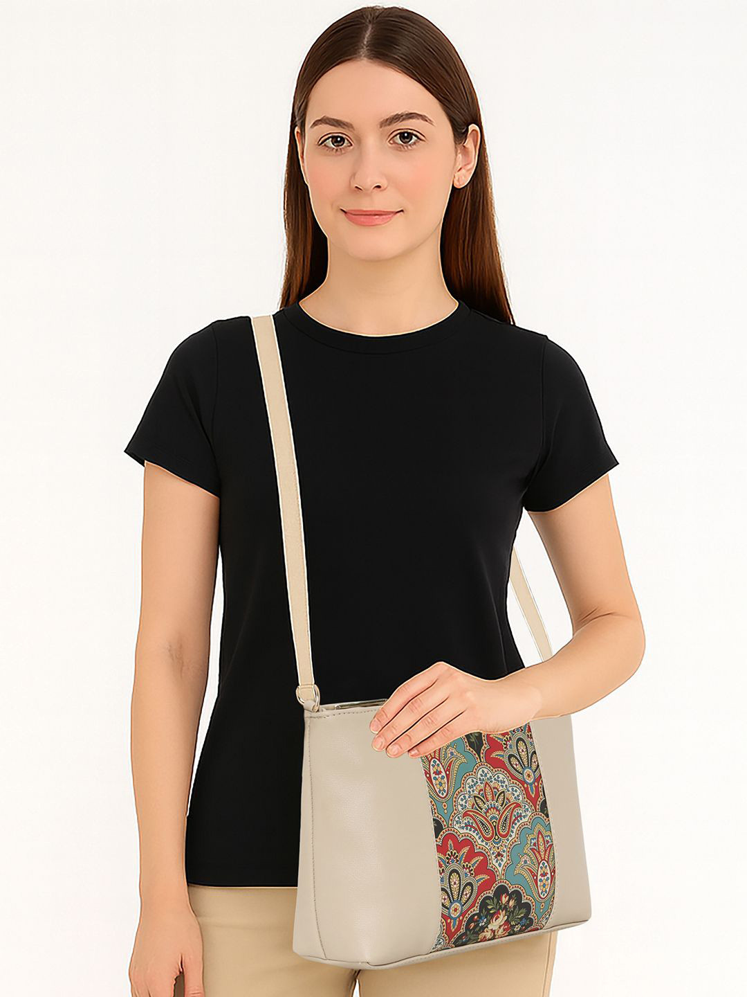 ESBEDA Women Ethnic Motif Printed Panel Shopper Sling Bag