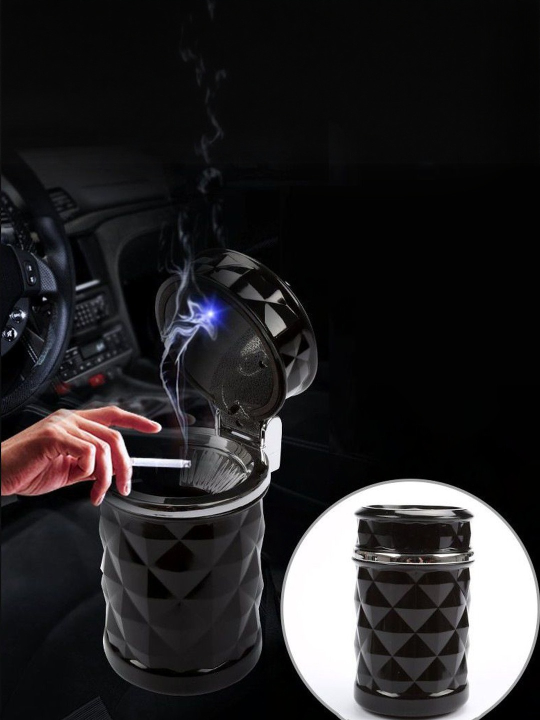 Spiaty Black Fire Proof Car Portable Diamond Design Ashtray