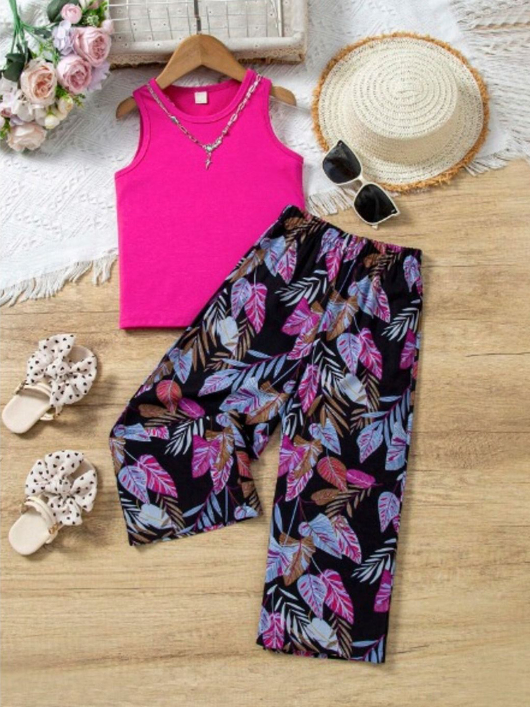 ER LIFE Style Girls Round Neck Top with Trousers