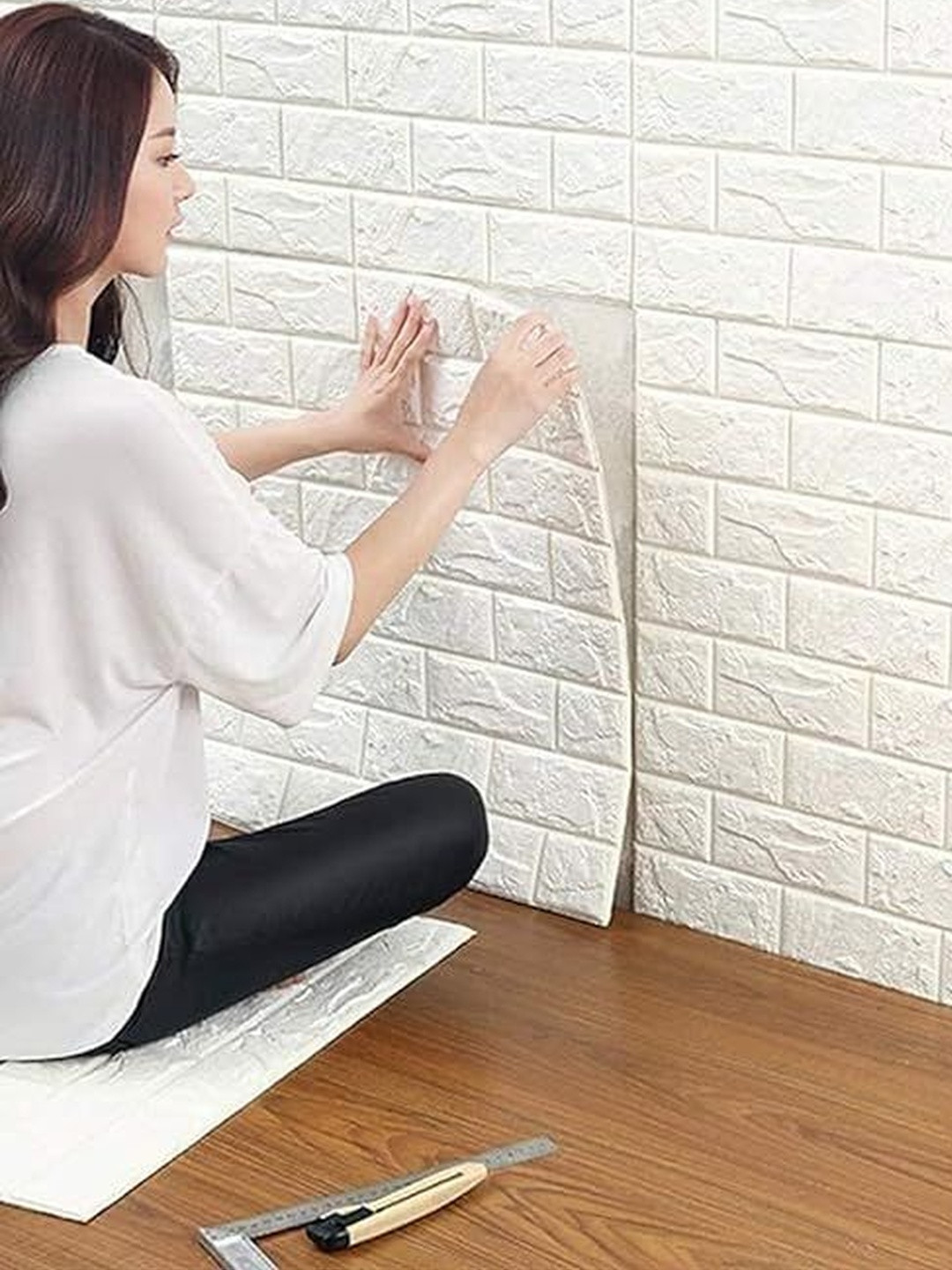 SARVARI White 10 Pieces Brick Design 3D Self Adhesive PE Foam Wall Sticker