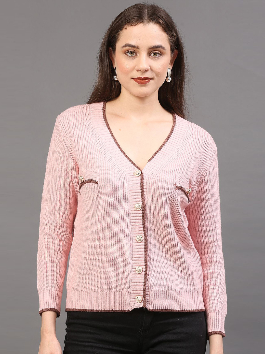 Thansmay Kleider Women Woollen Cardigan with Applique Detail