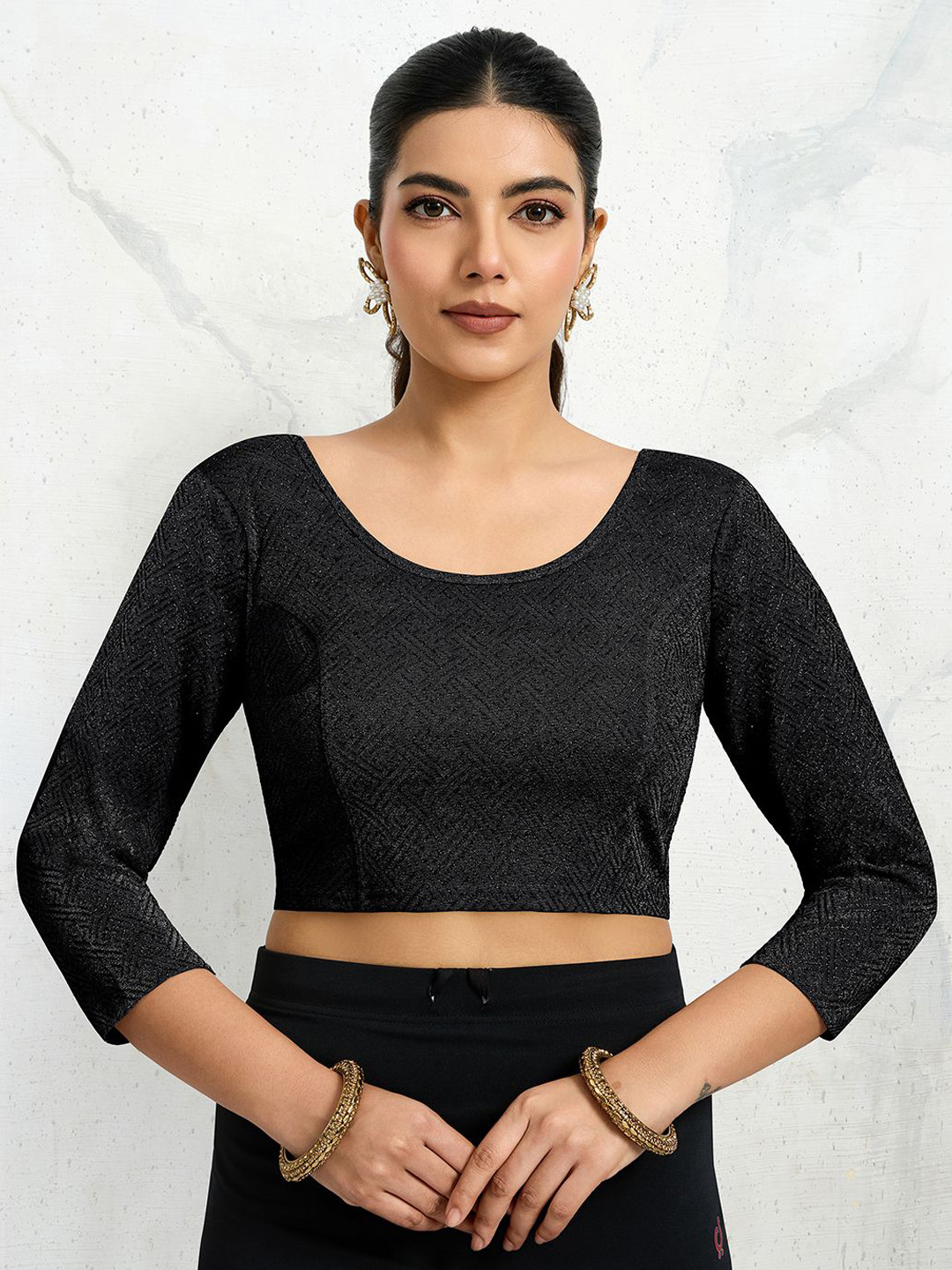 Trendmalls Women Polyester Elastane Embellished Zari Stretchable Ready to Wear Blouse