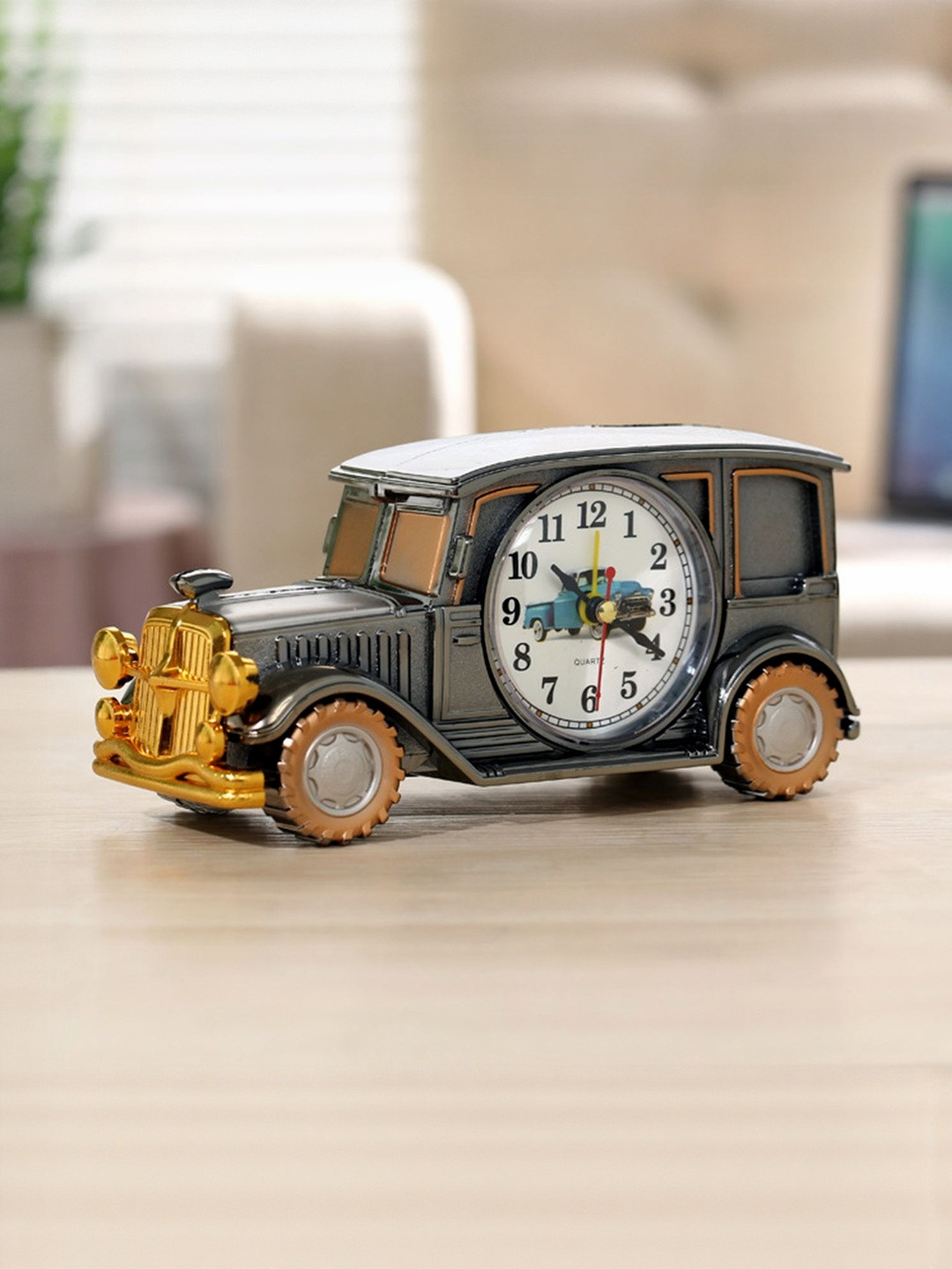 Flenzy Black & Yellow Car Shaped Vintage Alarm Clock