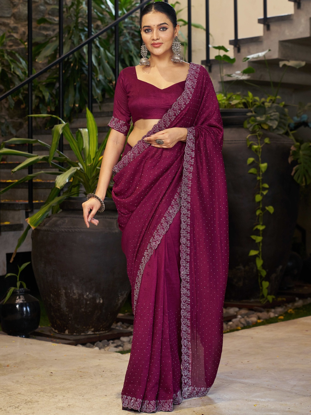 GHAN SALS Embellished Sequinned Heavy Work Baluchari Saree With Blouse Piece