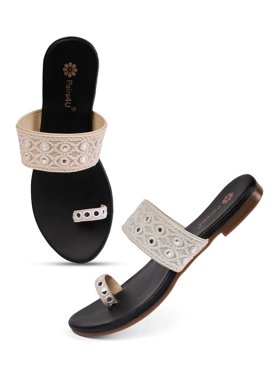 Pairs4U Women Embroidered Canvas Ethnic One Toe Flats