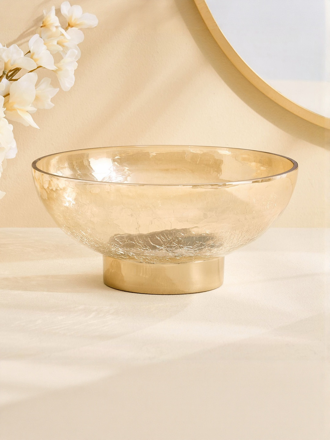 Home Centre Yellow Austin Glass Crackled Decorative Bowl