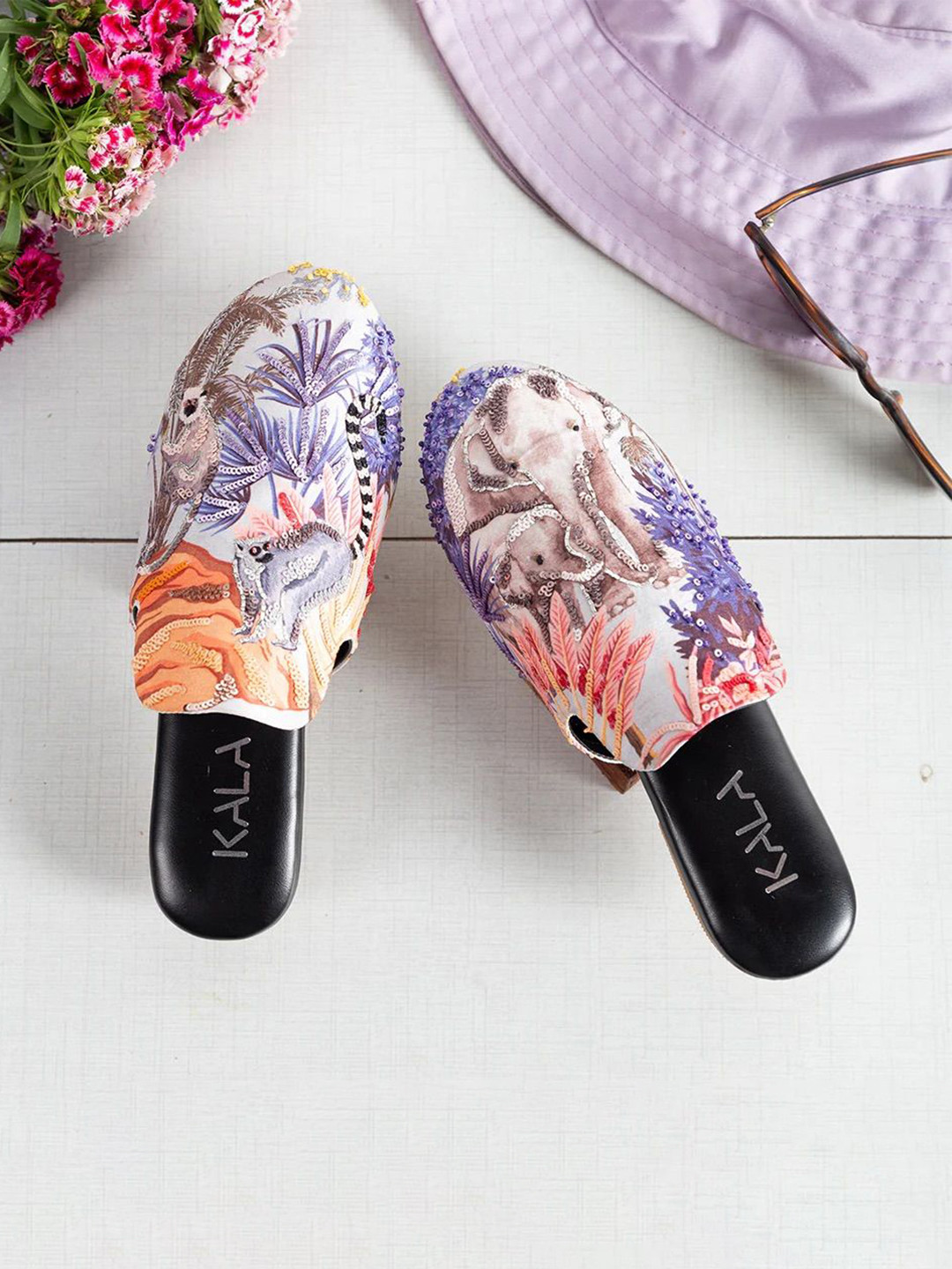 Kala India Elephant Whisperer Women Printed Round Toe Mules Flats